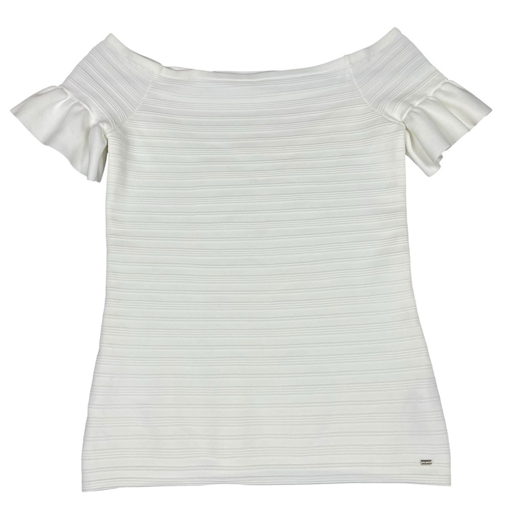 Ted Baker Misteey Bardot Frill Sleeve Off Shoulder Fitted Flattering Top US Sz 8